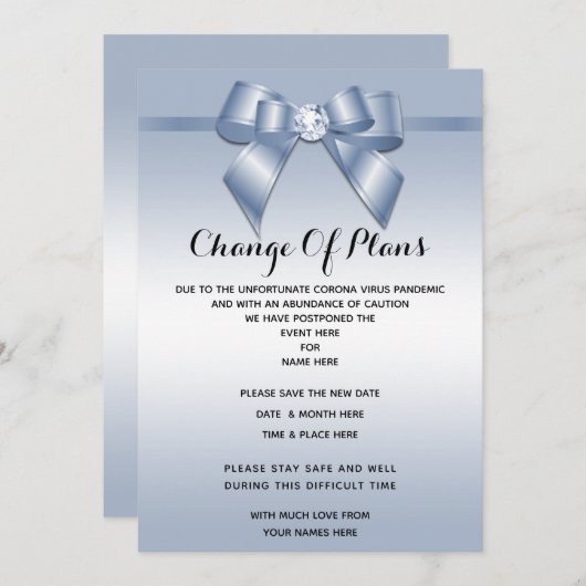 サファイアジェムボウ&リボンの変更プラン 招待状 (正面/裏面)