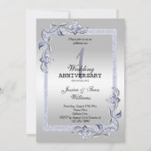 サファイアジェム＆グリッター＆シルバー 1周年結婚式 招待状 (正面)