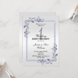 サファイアジェム＆グリッター＆プラチナ 1周年結婚式 招待状