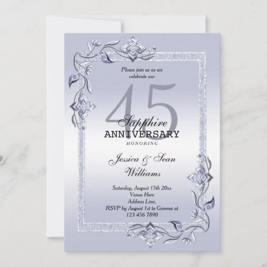 サファイアジェム＆グリッター 45周年結婚記念日 招待状 (正面)
