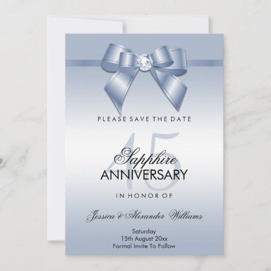 サファイアジェム ボウ&リボン 45周年結婚記念日 セーブザデート (正面)