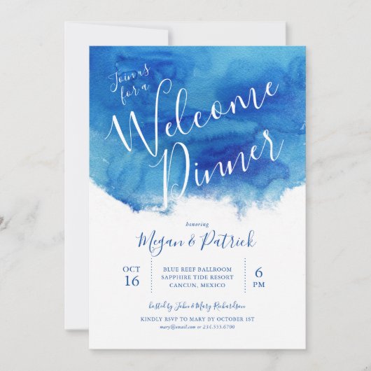 サファイアタイド結婚のウェルカムディナー招待状 招待状 (正面)