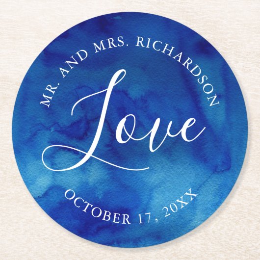 サファイアタイド結婚ズラブモノグラム紙コースター ラウンドペーパーコースター (正面)