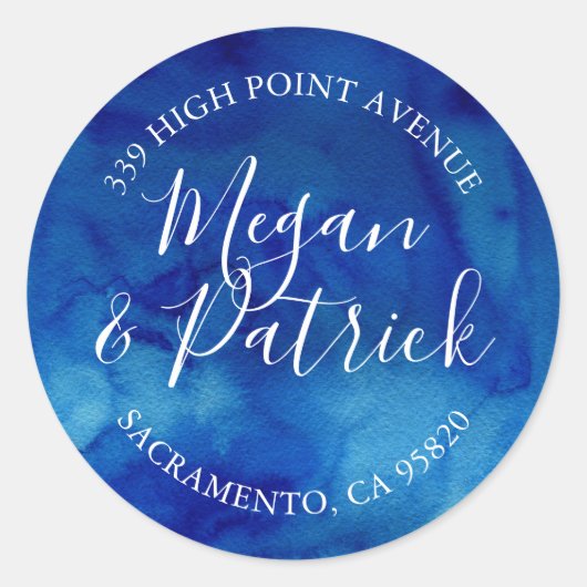 サファイアタイド結婚ラウンド差出人住所ラベル ラウンドシール (正面)