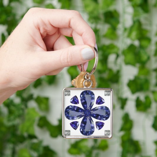 サファイアダイヤモンドアート、ブルーキーチェーン キーホルダー (手)