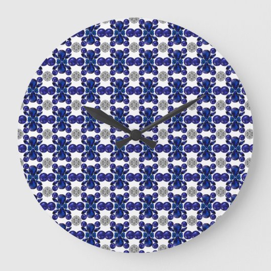 サファイアダイヤモンドジェムストーンアートブルー ラージ壁時計 (正面)