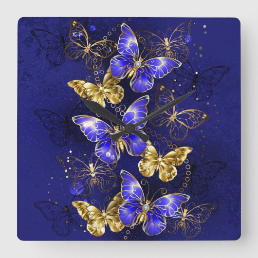 サファイアチョウとの組成 スクエア壁時計 (正面)