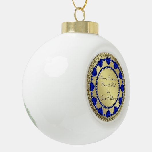 サファイアハートゴールドクリスマスセラミックオーナメント セラミックボールオーナメント (左)