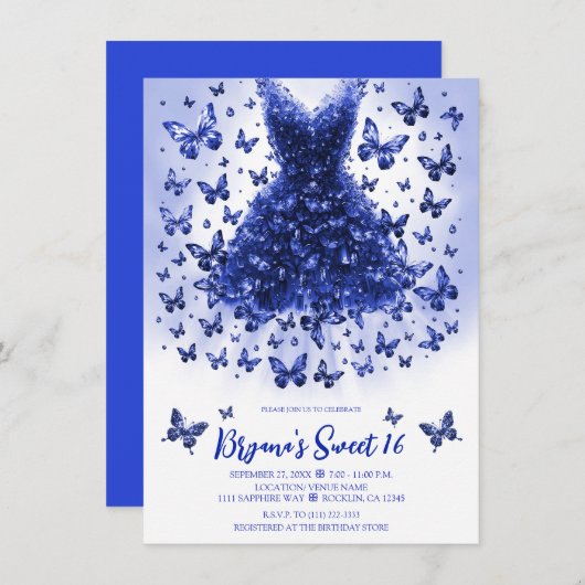 サファイアバタフライドレス9月誕生石 招待状 (正面/裏面)