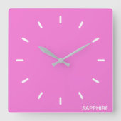 サファイアピンク色の名前 スクエア壁時計 (正面)