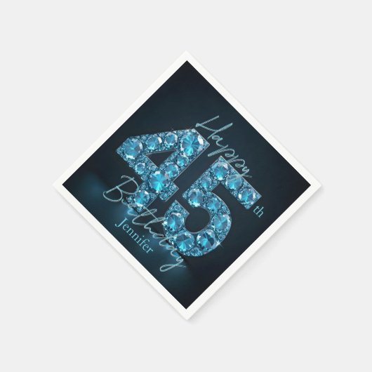 サファイアブルーとブラックジェムストーン45誕生日 スタンダードカクテルナプキン (角)