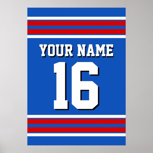 サファイアブルーとレッドホワイトストライプチームジャージー ポスター (正面)