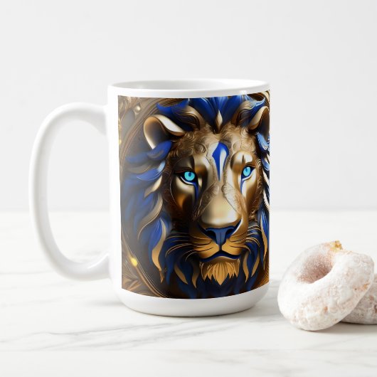 サファイアブルーと金ゴールドライオン。 コーヒーマグカップ (ドーナツ)