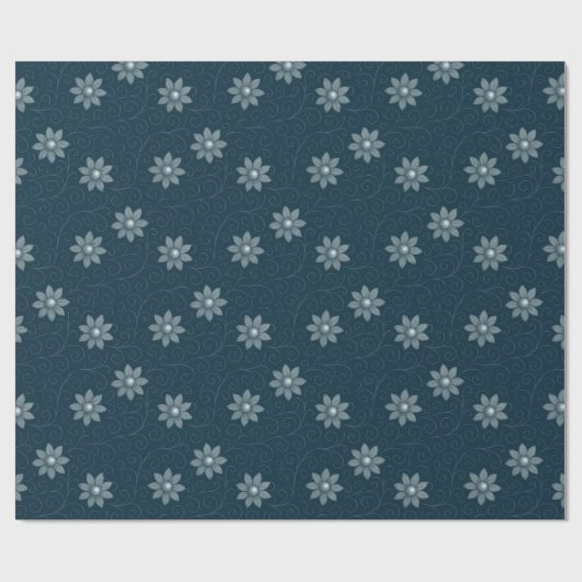サファイアブルーと銀色花模様包装紙 ラッピングペーパー (フラット)