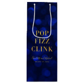 サファイアブルーのボケと贋金めっきのPop+Fizz+Clink ワインギフトバッグ (正面)