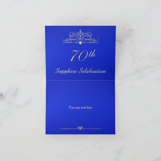 サファイアブルーの背景に金色のコンフェッティの「ありがとう」 サンキューカード (内部)