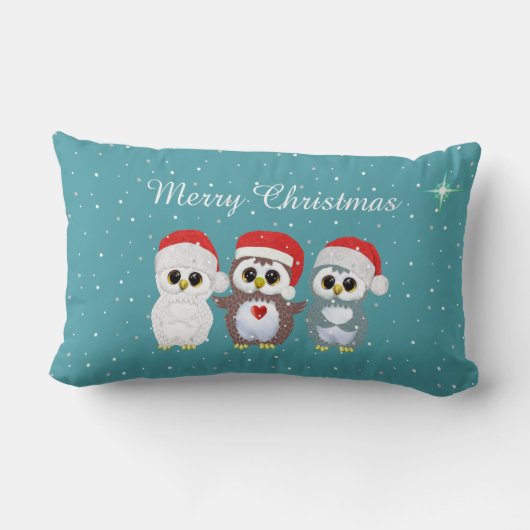 サファイアブルーの3つのクリスマスフクロウ ランバークッション (裏面)