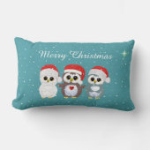 サファイアブルーの3つのクリスマスフクロウ ランバークッション (正面)