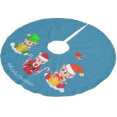 サファイアブルーの3つのクリスマス小人 ブラッシュドポリエステルツリースカート (アングル)