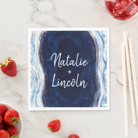 サファイアブルーアゲイトGeode結婚のモノグラムディナー スタンダードランチョンナプキン (インサイチュ)