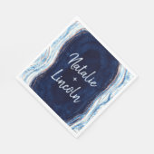 サファイアブルーアゲイトGeode結婚のモノグラムディナー スタンダードランチョンナプキン (角)