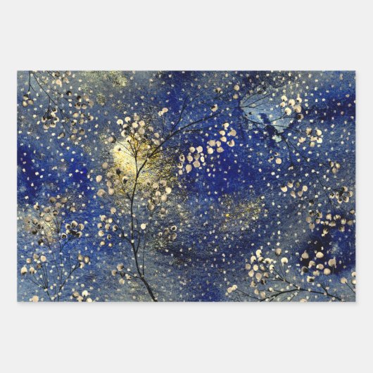 サファイアブルーウィンターデュスクスカイ金ゴールド降雪 ラッピングペーパーシート (正面3)