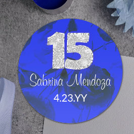 サファイアブルーキンセアニェラシルバー#15ラウンドステッカー ラウンドシール