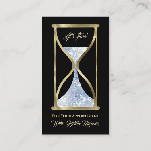 サファイアブルーグリッター砂時計の髪とメイクアップ 予約カード (正面)