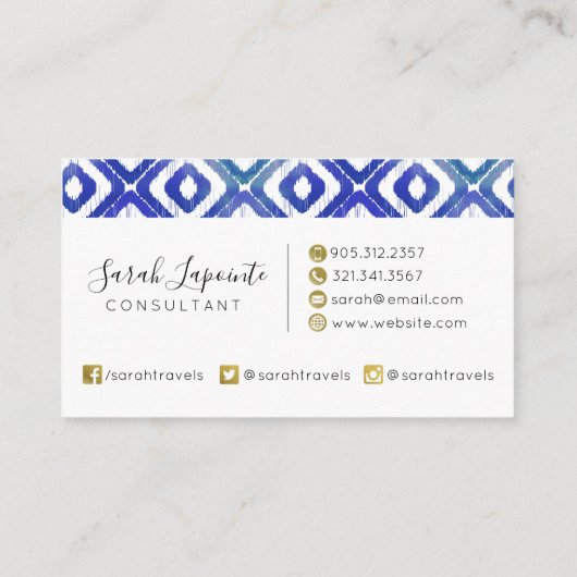 サファイアブルーシック&エレガントイカットパターン 名刺 (裏面)