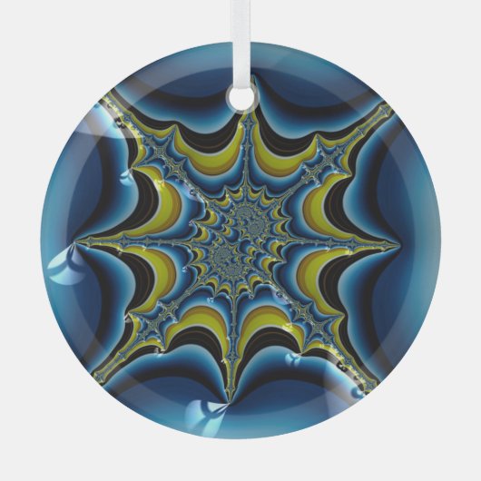 サファイアブルースターバストフラクタル抽象芸術アート ガラスオーナメント (正面)