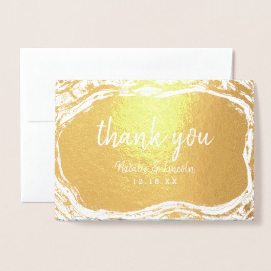 サファイアブルーバラ金ゴールドありがとう結婚の写真 箔カード (封筒付き正面)