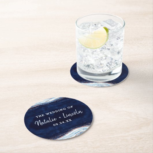 サファイアブルーバラ金ゴールドゲーデートスライスモノグラム ラウンドペーパーコースター (インサイチュ)