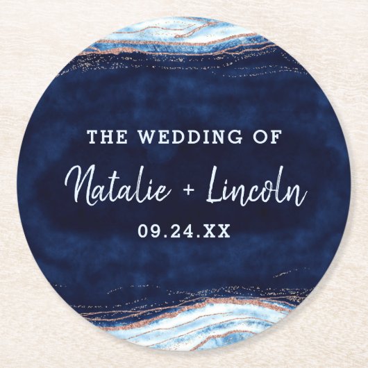 サファイアブルーバラ金ゴールドゲーデートスライスモノグラム ラウンドペーパーコースター (正面)