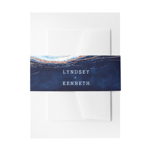 サファイアブルーバラ金ゴールドゲ結婚ードのモノグラム 招待状ベリーバンド (正面例)