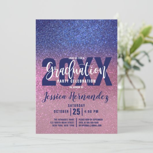 サファイアブルーピンクトリプルグリッターグラデーション卒業 招待状 (スタンド正面)