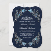 サファイアブルーフローラ蝶イスラーム結婚ズ 招待状 (正面)