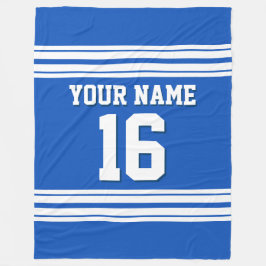 サファイアブルーホワイトスポーツジャージー フリースブランケット