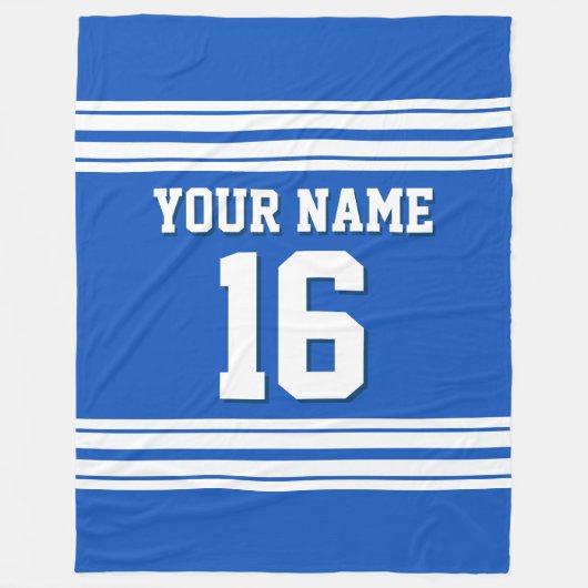 サファイアブルーホワイトスポーツジャージー フリースブランケット (正面)