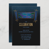 サファイアブルーモザイクトーラスクロールパーティーエンクロージャ 招待状 (正面/裏面)