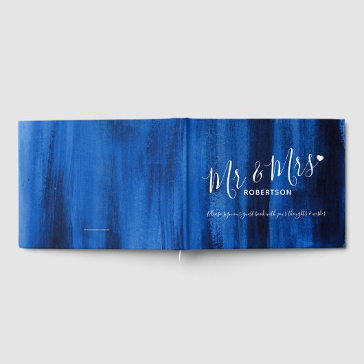 サファイアブルーモダンアートカスタムウェディングゲストブック ゲストブック (全面)