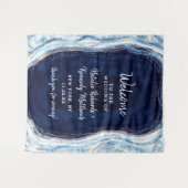 サファイアブルーローズゴールドジオードロックウェディングウェルカム タペストリー (正面(横))