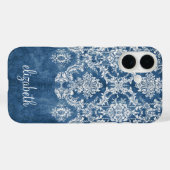 サファイアブルーヴィンテージダマスクのパターンと名前 Case-Mate iPhoneケース (裏面 (横))