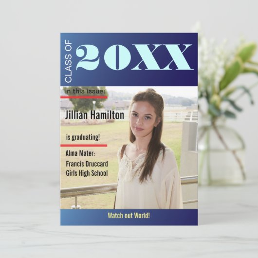 サファイアブルー卒業マガジンカバー招待状 招待状 (スタンド正面)