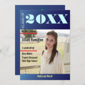 サファイアブルー卒業マガジンカバー招待状 招待状 (正面/裏面)