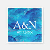 サファイアブルー水結婚色モノグラム スタンダードカクテルナプキン (正面)