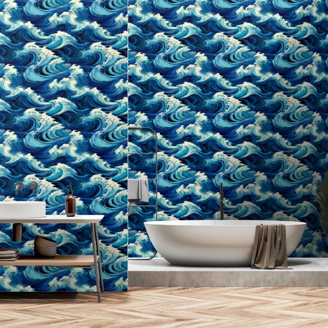 サファイアブルー海 壁紙 (浴室)