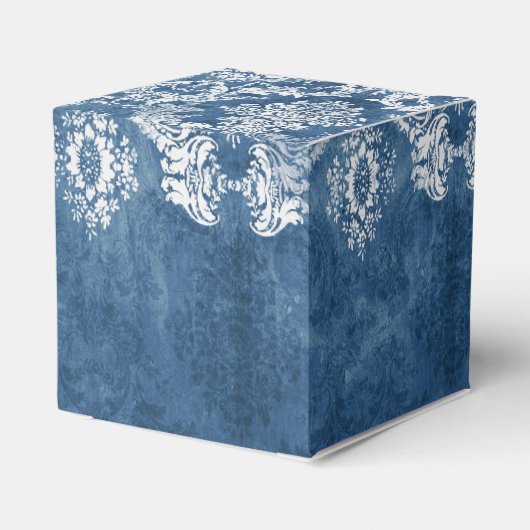 サファイアブルー素朴ダマスクパターン結婚式の引き出物 フェイバーボックス (裏面サイド)