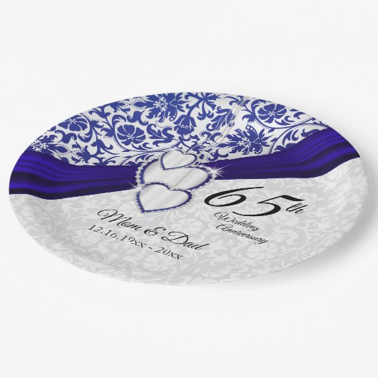 サファイアブルー45/65周年結婚を迎える ペーパープレート (アングル)