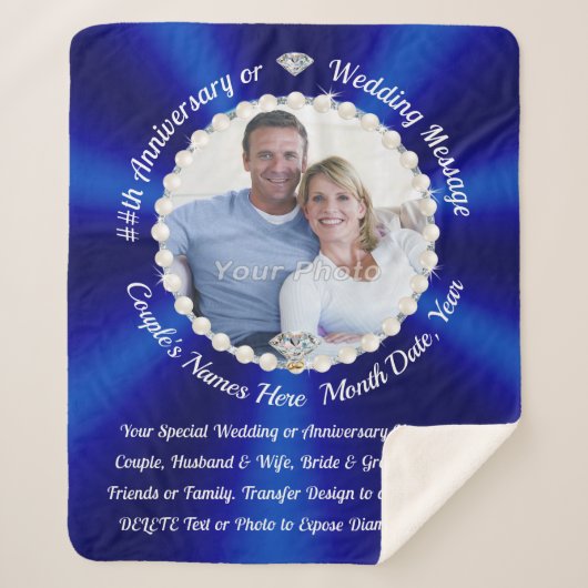 サファイアブルー、アニバーサリーフォトギフト、居心地の良い シェルパブランケット (正面)