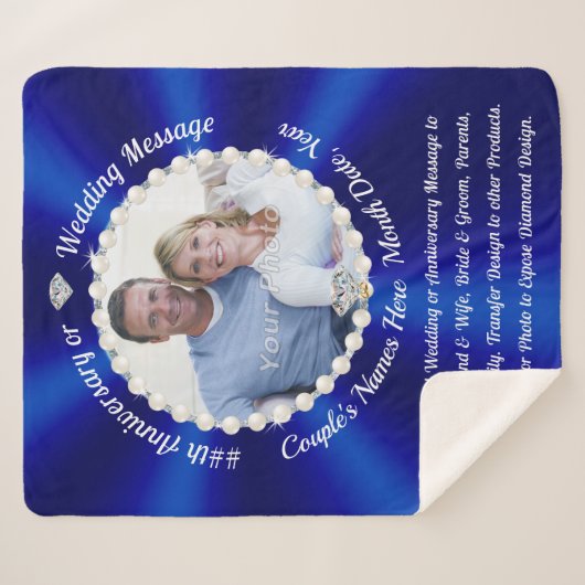サファイアブルー、アニバーサリーフォトギフト、居心地の良い シェルパブランケット (正面(横))